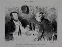 HONOR DAUMIER Daumier Satirical Lithograph Depicting French Men Tasting and Critiquing Wine - 2710094