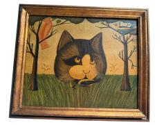 HUBERT HENRY SCHRADER THE CAT BIRD CATCHER FOLK ART PAINTING BY HUBERT HENRY SCHRADER - 4648033