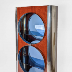 HUBLOT Bookcase in rosewood chromed steel and blue glass 1970 - 3147368