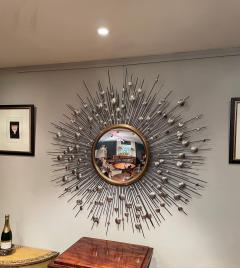 HUGE MID CENTURY CONVEX BRASS AND STEEL STAR SUNBURST MIRROR - 2553970