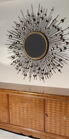 HUGE MID CENTURY CONVEX BRASS AND STEEL STAR SUNBURST MIRROR - 2553983