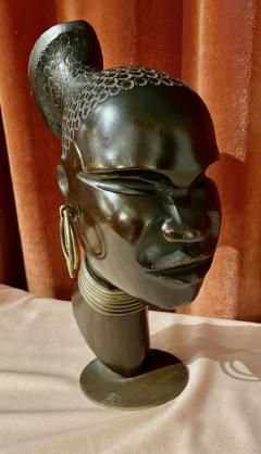 Hagenauer Carved Wood with Bronze Base Sculpture Head of African Woman 1930 - 1999353