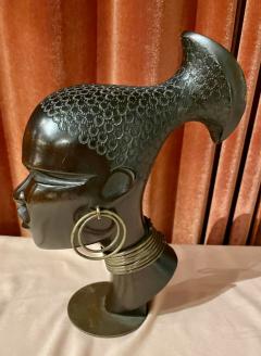 Hagenauer Carved Wood with Bronze Base Sculpture Head of African Woman 1930 - 1999363