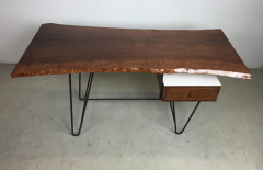 Hairpin Desk with Floating Drawer and Custom Free Edge Walnut Top - 219202