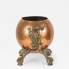 Hammered Copper and Bronze Alligator Motif Claw Ball Footed Cachepot Planter - 4250462