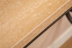 Hammered Metal Wall Console with Travertine Top - 4390823