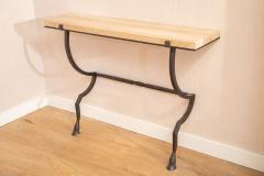 Hammered Metal Wall Console with Travertine Top - 4390831