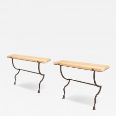 Hammered Metal Wall Console with Travertine Top - 4494941