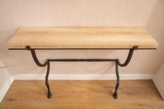 Hammered Metal Wall Console with Travertine Top - 4547262