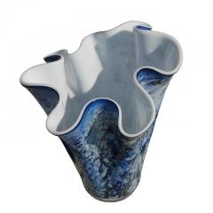 Hand Blown Fazzoletto Murano Style Folded Blue Vase - 2797119