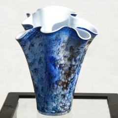 Hand Blown Fazzoletto Murano Style Folded Blue Vase - 2797120