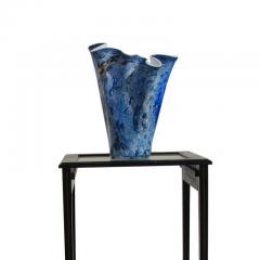 Hand Blown Fazzoletto Murano Style Folded Blue Vase - 2797121