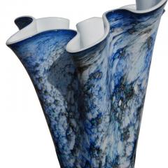Hand Blown Fazzoletto Murano Style Folded Blue Vase - 2797122