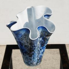 Hand Blown Fazzoletto Murano Style Folded Blue Vase - 2797123