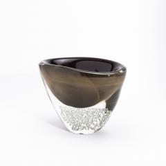 Hand Blown Modern Murano Bowl in Black with 24 karat Gold Flecks and Bubbles - 4225104