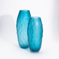 Hand Blown Modern Tall Murano Vase in Aquamarine Large - 4225194