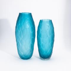 Hand Blown Modern Tall Murano Vase in Aquamarine Large - 4225195