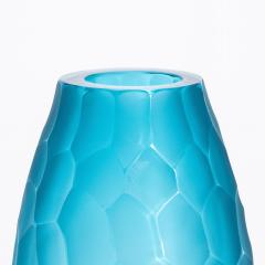 Hand Blown Modern Tall Murano Vase in Aquamarine Large - 4225236