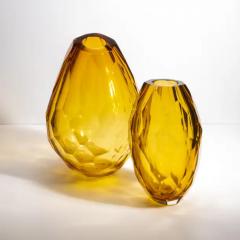 Hand Blown Murano Barrel Vase in Amber with the Side Cut - 3851681