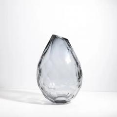 Hand Blown Murano Barrel Vase in Grey with Side Cut XL - 3851771