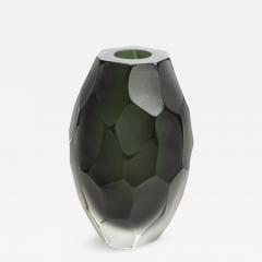 Hand Blown Murano Battuto Vase in Black and Deep Green Medium - 3875099