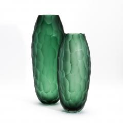 Hand Blown Murano Battuto Vase in Emerald Green Small - 4210831