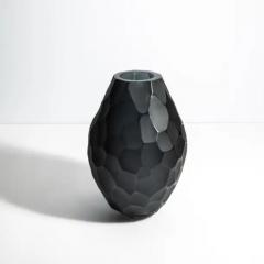 Hand Blown Murano Batutto Vase in Deep Grey - 3852164