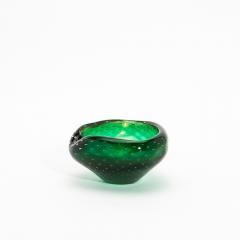 Hand Blown Murano Bowl in Green with 24 Karat Gold Flecks and Bullicante Detaili - 4208348