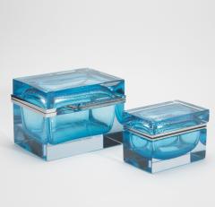 Hand Blown Murano Box in Aqua Blue with Silver Flecks and Chrome Fittings - 4236305