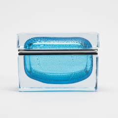 Hand Blown Murano Box in Aqua Blue with Silver Flecks and Chrome Fittings - 4236310
