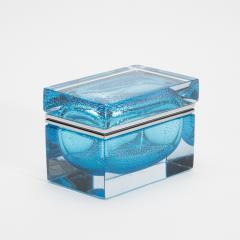 Hand Blown Murano Box in Aqua Blue with Silver Flecks and Chrome Fittings - 4236311