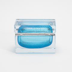 Hand Blown Murano Box in Aqua Blue with Silver Flecks and Chrome Fittings - 4236313