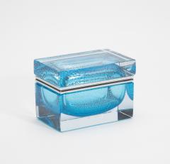 Hand Blown Murano Box in Aqua Blue with Silver Flecks and Chrome Fittings - 4236334