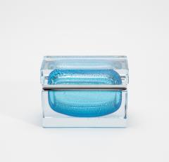 Hand Blown Murano Box in Aqua Blue with Silver Flecks and Chrome Fittings - 4236335