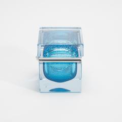 Hand Blown Murano Box in Aqua Blue with Silver Flecks and Chrome Fittings - 4236336