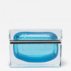 Hand Blown Murano Box in Aqua Blue with Silver Flecks and Chrome Fittings - 4249122