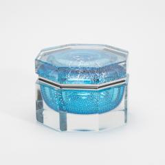 Hand Blown Murano Box in Aqua Blue with Silver Flecks and Chrome Fittings - 4236315