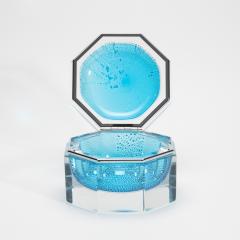 Hand Blown Murano Box in Aqua Blue with Silver Flecks and Chrome Fittings - 4236316
