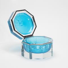 Hand Blown Murano Box in Aqua Blue with Silver Flecks and Chrome Fittings - 4236317