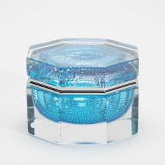 Hand Blown Murano Box in Aqua Blue with Silver Flecks and Chrome Fittings - 4236318