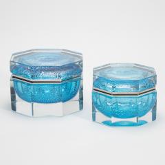 Hand Blown Murano Box in Aqua Blue with Silver Flecks and Chrome Fittings - 4236319