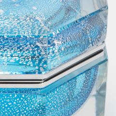 Hand Blown Murano Box in Aqua Blue with Silver Flecks and Chrome Fittings - 4236338