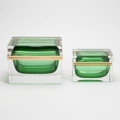 Hand Blown Murano Box in Emerald Green with Brass Fittings - 4236290