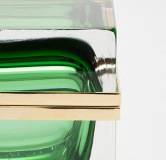 Hand Blown Murano Box in Emerald Green with Brass Fittings - 4236293