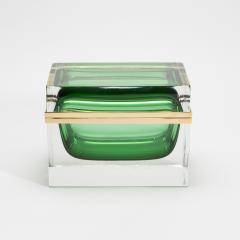 Hand Blown Murano Box in Emerald Green with Brass Fittings - 4236320
