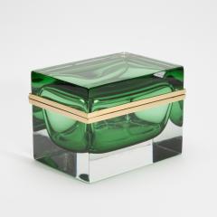 Hand Blown Murano Box in Emerald Green with Brass Fittings - 4236323