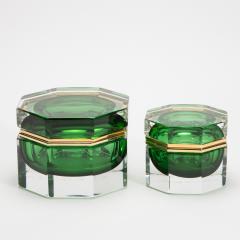 Hand Blown Murano Box in Emerald Green with Brass Fittings - 4236295