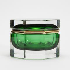 Hand Blown Murano Box in Emerald Green with Brass Fittings - 4236296