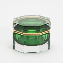 Hand Blown Murano Box in Emerald Green with Brass Fittings - 4236297