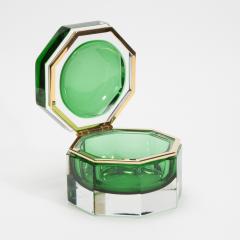 Hand Blown Murano Box in Emerald Green with Brass Fittings - 4236298